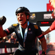 Alex Zanardi celebrates finishing IRONMAN Italy on September 21, 2019 in Cervia, Italy.